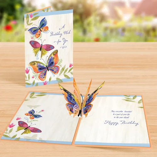 Miniatura 4 de Designer Pop!, Tarjeta de felicitación desplegable de cumpleaños, diseño 3D de mariposa (1 tarjeta con sobre)