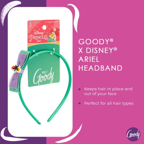 Miniatura 2 de Goody Ouchless - Diadema para todo tipo de cabello, princesa Disney, Ariel, ajuste cómodo para todo el día, hermoso diseño para un