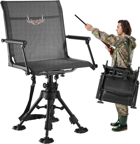 Miniatura 11 de VEVOR Silla de caza, giro silencioso de 360°, silla ciega portátil plegable, asiento de taburete de acero resistente con patas giratorias
