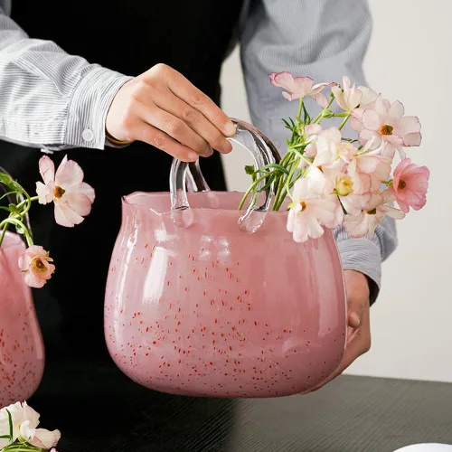 Miniatura 4 de Bolsa de mano, jarrón de cristal, pecera, sala de estar, arreglo floral, cesta de adorno decorativo soplado a mano, florero transparente, jarrones