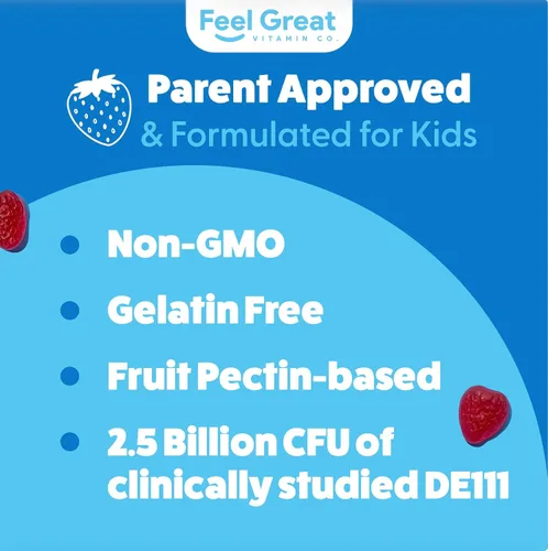 Miniatura 5 de Feel Great USDA - Gomitas probióticas orgánicas para niños, probióticos masticables de fresa para salud digestiva y apoyo inmunológico, probióticos