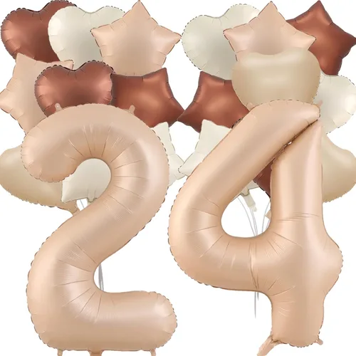 Miniatura 21 de Globos de 40 pulgadas color crema número 10, 17 piezas de globos de helio grandes con globos de corazón neutros crema nude caramelo beige marrón
