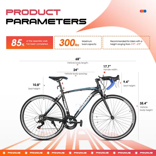 Miniatura 3 de Outroad - Bicicleta de carretera de 14-21 velocidades 700C con marco de aleación de aluminio ligero, bicicleta de viaje con frenos de doble disco/V