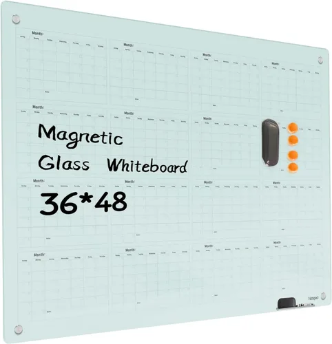 Miniatura 15 de Pizarra de Vidrio Negro Magnética de Borrado en Seco - Pizarra Negra de 48 x 36 Pulgadas Montada en Pared de Vidrio, Pizarra de Vidrio Negro Grande