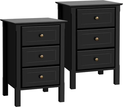 Miniatura 10 de Topeakmart Juego de 2 mesitas de noche de 3 cajones con patas de madera maciza, mesita de noche de madera con amplio cajón de almacenamiento