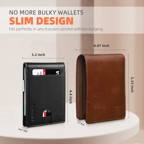 Miniatura 96 de RUNBOX - Carteras delgadas para hombre, cartera de piel con pinza para el dinero, cartera de bolsillo frontal con bloqueo RFID, tarjetero
