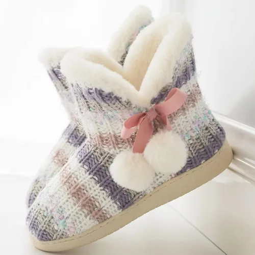 Miniatura 4 de Botas tipo pantufla para mujer, forro de felpa de punto, zapatos de casa de invierno, espuma viscoelástica