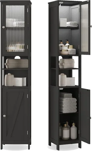ChooChoo Armario Alto de Almacenamiento para Baño con Luz, Gabinete de Baño Estrecho de 5 Niveles con 2 Puertas, Gabinete de Ropa Blanca Delgado