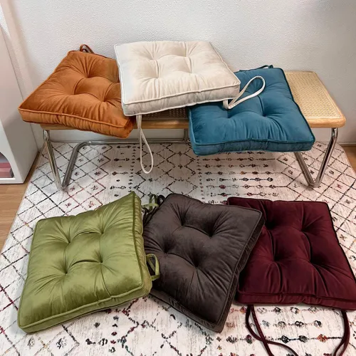 Miniatura 3 de vctops Cojines de silla navideños rojos de terciopelo suave con lazos, cómodo cojín sólido para sillas de comedor, sillas de oficina, pisos