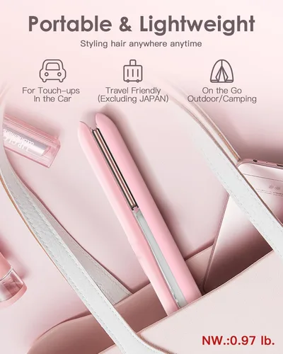 Miniatura 3 de ZAVAREA Alisador y rizador de pelo inalámbrico, alisador de pelo portátil para viajes, plancha plana inalámbrica de cerámica para mujeres, plancha