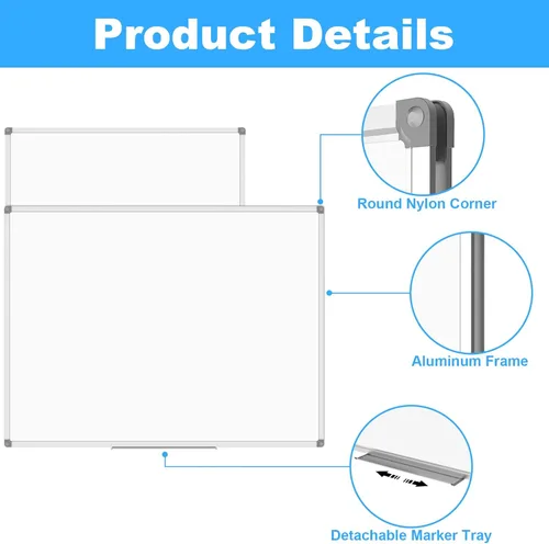 Miniatura 4 de Lockways Pizarra blanca magnética grande de borrado en seco de 60 x 40 pulgadas, pizarra blanca montada en la pared con bandeja para bolígrafos
