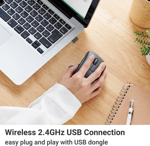 Miniatura 4 de ELECOM Ratón inalámbrico con forma ergonómica, 2.4 GHz con receptor, clic silencioso, duración de la batería de 20 meses, 2000 DPI, 5 botones, rueda
