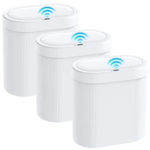 Miniatura 8 de jinligogo Paquete de 3 cubos de basura de baño de 5 galones con tapa, sensor de movimiento automático, color negro, cubo de basura delgado e