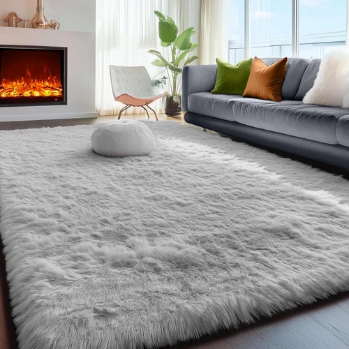 Miniatura 46 de PAGISOFE Alfombras esponjosas de dormitorio de 4 x 6 pies, color negro, alfombra moderna para sala de estar, alfombra lanuda para interiores