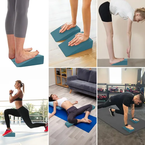 Miniatura 5 de Paquete de 2 cuñas para sentadillas, cuña de ejercicio de muñeca de pie para sentadillas, yoga, flexiones, equilibrio, estiramiento, fuerza, Azul