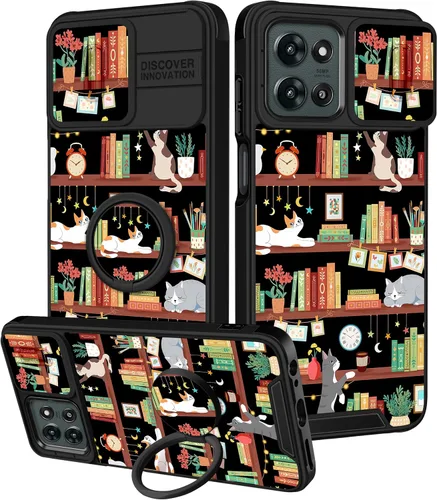 Miniatura 14 de Funermei Funda para Moto G Play 4G 2024 – Funda para teléfono para mujeres y niñas, diseño único de gato y libros, diseño único con funda