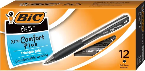 Miniatura 6 de BIC BU3 Grip - Bolígrafo retráctil, punta media (0.039 pulgadas), negro, bolígrafo negro para escuela y oficina, 12