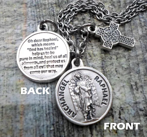 Miniatura 2 de Collar de oración de Arcángel Rafael, llavero o clip, joyería católica de San Patrón, personalizable con opción inicial o piedra natal de cristal