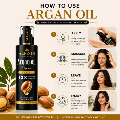 Miniatura 5 de Aceite de argán marroquí 100% puro USDA orgánico prensado en frío sin refinar – Tratamiento hidratante profundo para cabello seco y dañado, rizado