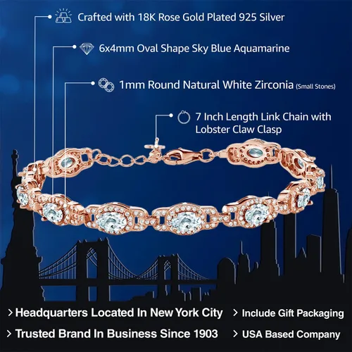 Miniatura 33 de Gem Stone King 18K Rose Gold Plated Silver Oval Gemstone Birthstone Tennis Bracelet For Women Oval 6X4MM 7 Inch With 1 Inch Extender Fine