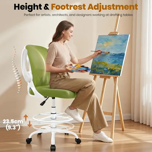 Miniatura 4 de Primy Silla de dibujo alta de oficina con reposabrazos abatibles, silla de escritorio ergonómica ejecutiva para computadora con soporte lumbar