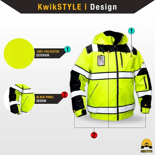 Miniatura 2 de KwikSafety Chaquetas reflectantes Bombarderos de trabajo de alta visibilidad aislados para hombre Amarillo, Naranja, Multicolor