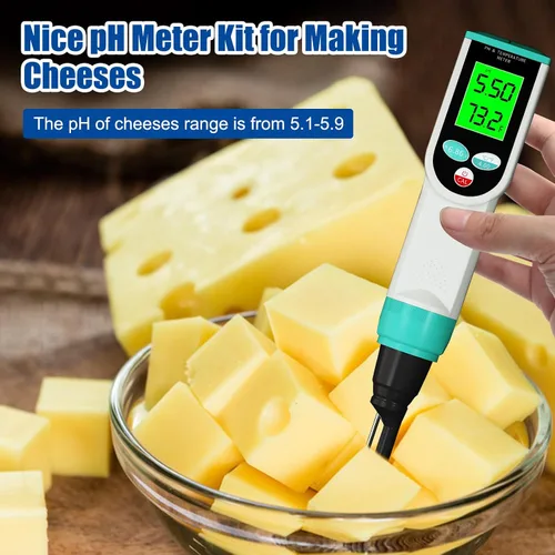 Miniatura 7 de Medidor de pH de alimentos, probador digital de pH impermeable con sonda de pH/temperatura de alta precisión, ideal para masa madre, queso, muestras