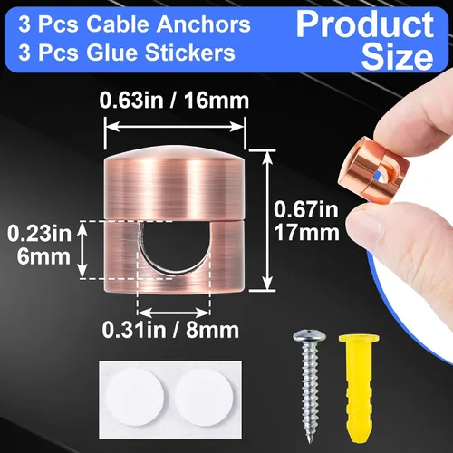 Miniatura 4 de SmallCat 3 juegos de soportes de cargador para cables, soportes de anclaje de cables ajustables, clips de cable de metal adhesivos, organizadores