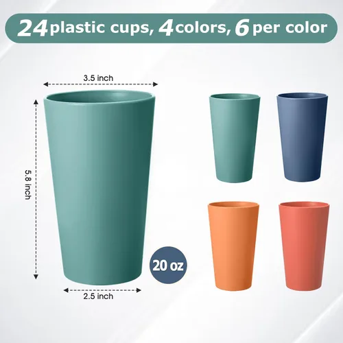 Miniatura 2 de Juego de 24 vasos de plástico irrompibles, vasos de plástico reutilizables de 20 onzas, vasos de agua apilables, vaso para beber para cocina