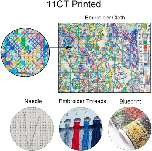 Miniatura 3 de DMCVIVR Kits de punto de cruz estampado para principiantes y adultos, kits de bordado para principiantes, kit de punto de cruz para principiantes