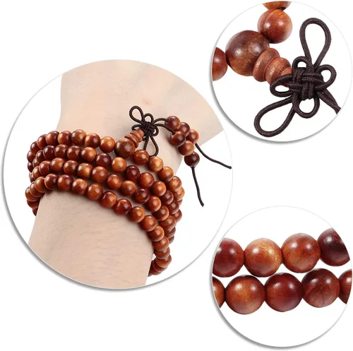 Miniatura 7 de TUMBEELLUWA Pulsera de 0.236 in con 108 cuentas de madera de oración de Mala para unisex, budista tibetano, meditación, rosario, estilo envolvente