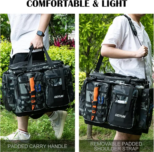 Miniatura 8 de Goture Bolsa Grande para Aparejos, Almacena Hasta 8PCS 3700 Plus 4PCS 3600 Bandejas para Aparejos (No Incluidas), Bolsa de Pesca Grande Resistente