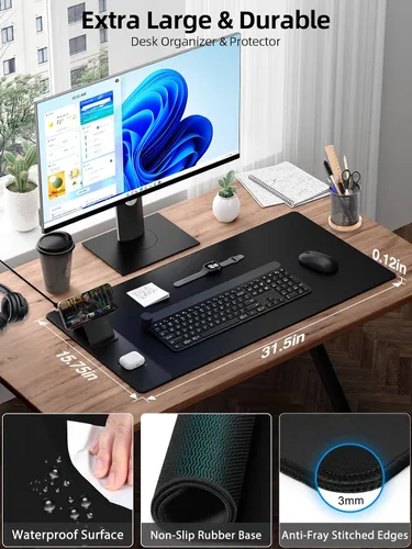 Miniatura 6 de Alfombrilla de mouse con soporte magnético de carga inalámbrica para teléfono, 31.5 x 15.8 pulgadas, grande, superficie lisa impermeable, base
