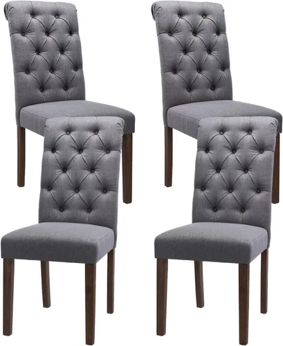 Miniatura 17 de Juego de 2 sillas de comedor capitoné, sillas de comedor Parsons tapizadas, sillas auxiliares de cocina de tela con patas de madera, beige