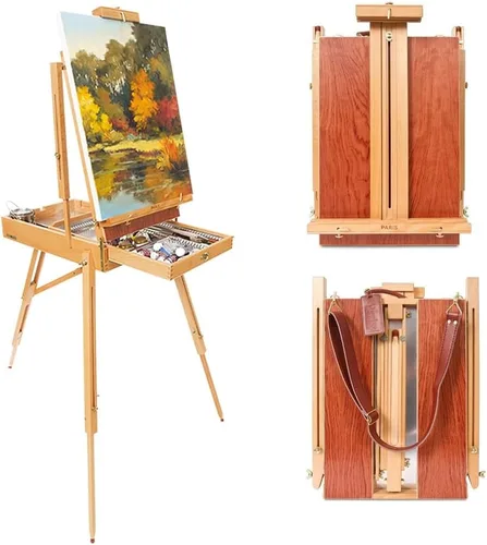 Creative Mark Caballete francés Paris Deluxe - Soporte de lona portátil para pintura, suministros de acuarela, madera de haya, forro cromado, correa