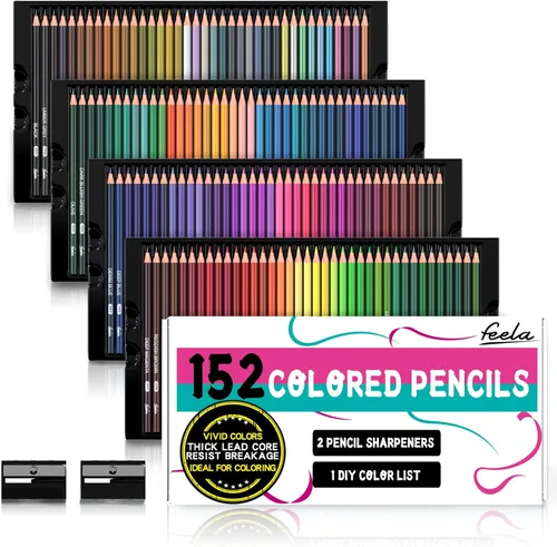 Feela lápices de colores premium. Juego de lápices de 152 colores, con centro blando, con sacapuntas, para libros para colorear para adultos.