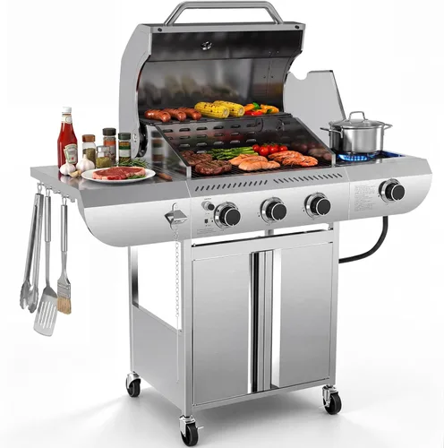Miniatura 12 de Electactic Parrilla de gas propano de 2 quemadores, parrilla de barbacoa de acero inoxidable de 16,000 BTU con mesas laterales plegables, diseño