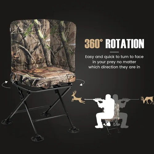 Miniatura 5 de Tangkula Silla de caza, giratoria de 360 grados, de camuflaje, portátil, plegable, con cojín acolchado, almohadillas ajustables para los pies