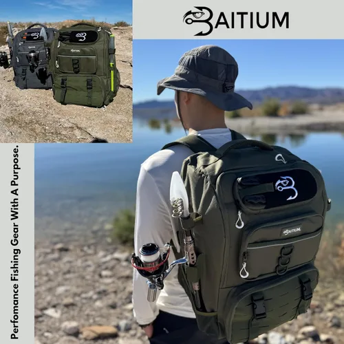 Miniatura 6 de Baitium - Mochila de pesca de 40L, bolsa de aparejos con enfriador, soportes para cañas, perfecta para equipo de pesca Gris