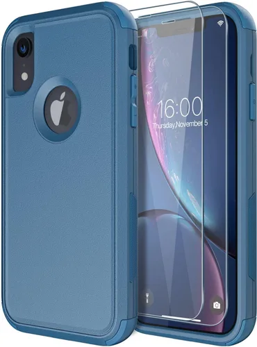 Miniatura 17 de Diverbox Funda para iPhone XR [Protector de Pantalla de Vidrio Templado] [A Prueba de Golpes] [A Prueba de Caídas] Funda de Teléfono de Protección