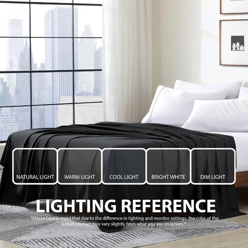 Miniatura 5 de Cathay - Sábanas planas de seda individuales de suave poliéster de lujo, Negro, gemelo