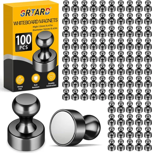 Miniatura 12 de Grtard Paquete de 48 Chinchetas Magnéticas Negras, Imanes de Refrigerador para Pizarra Blanca, Imanes de Pizarra Blanca Imanes de Refrigerador, Negro