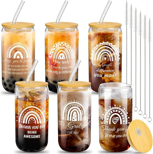 Miniatura 16 de Juego de 6 vasos de vidrio de agradecimiento a los empleados, regalos de agradecimiento a granel para compañeros de trabajo, personal de oficina