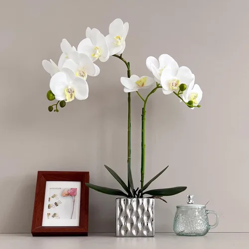 Miniatura 12 de Orquídeas artificiales Floreros de plata, orquídeas artificiales, orquídea naranja, altura 20 pulgadas