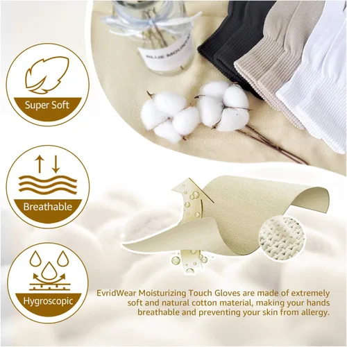 Miniatura 2 de Evridwear Guantes de algodón hidratantes unisex con puntas táctiles para eczema, cosmética, manos secas, terapia para piel sensible e irritada