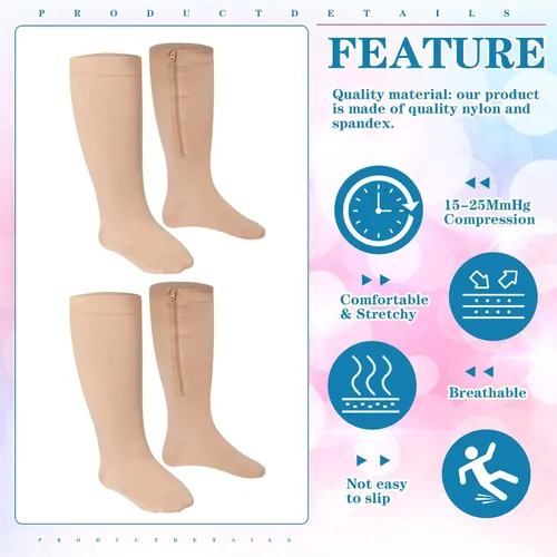 Miniatura 3 de Hillban 2 pares de calcetines de compresión anchos con cremallera de pantorrilla de talla grande de 15 a 25 Mmhg para mujeres y hombres con sobrepeso