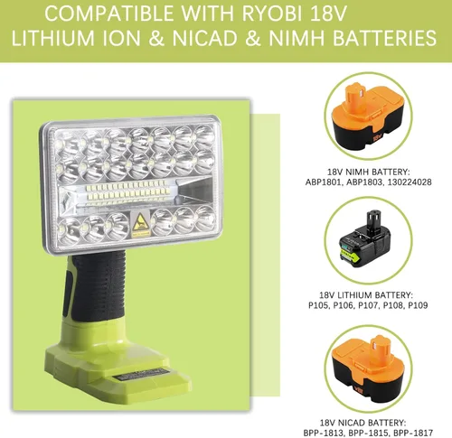 Miniatura 2 de YEX-BUR Luz de trabajo LED inalámbrica para batería Ryobi de 18 V, 18 W, 2000 lúmenes, foco LED de mano, linterna portátil para el lugar de trabajo