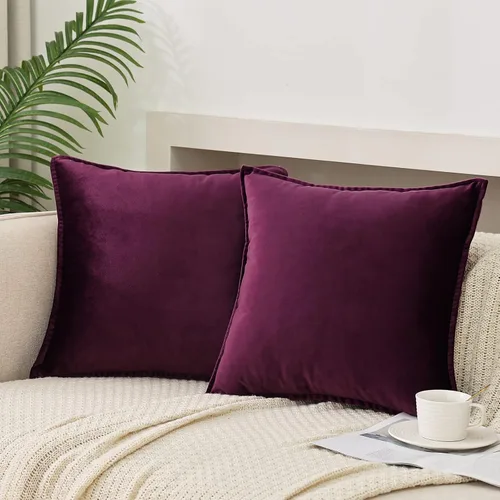 JIAHANNHA Fundas de Almohadas Decorativas de Terciopelo Morado Paquete de 2 Primavera Decorativas Suaves para Sofá Cama Sala de Estar Oficina 18×18