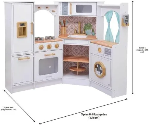 Miniatura 8 de KidKraft Ultimate - Cocina de esquina de madera con luces y sonidos, teléfono de juego y cortinas, blanco Lazy Susan, cortinas, se adapta a dos