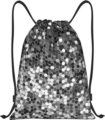 VACSAX Mochila con cordón para deportes, resistente al agua, color plateado, con lentejuelas, patrón de brillo, estampado de gimnasio, mochilas,